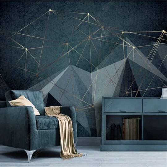 Creative Golden Geometric Lines Mural Wallpaper For Living Room Modern Abstract Light Luxury TV Background Wall Paper Home Decor