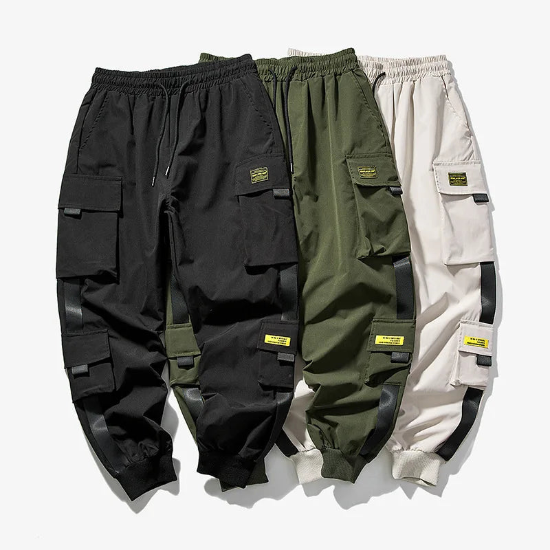 2024 New Fashion Men's Cargo Pants Casual Hip Hop Hit Color Multiple Pockets Trousers Streetwear Sportswear Sweatpants