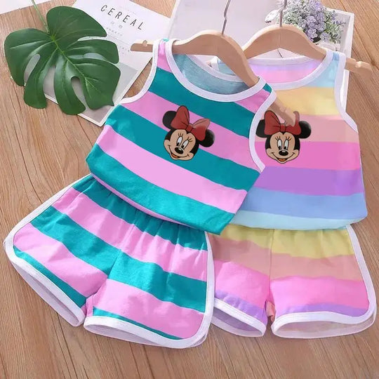 Summer Baby Kids Clothes Sets Cute Minnie Mickey Cartoon Girls and Boys Vest and Shorts 2pieces Disney Children's Outfits