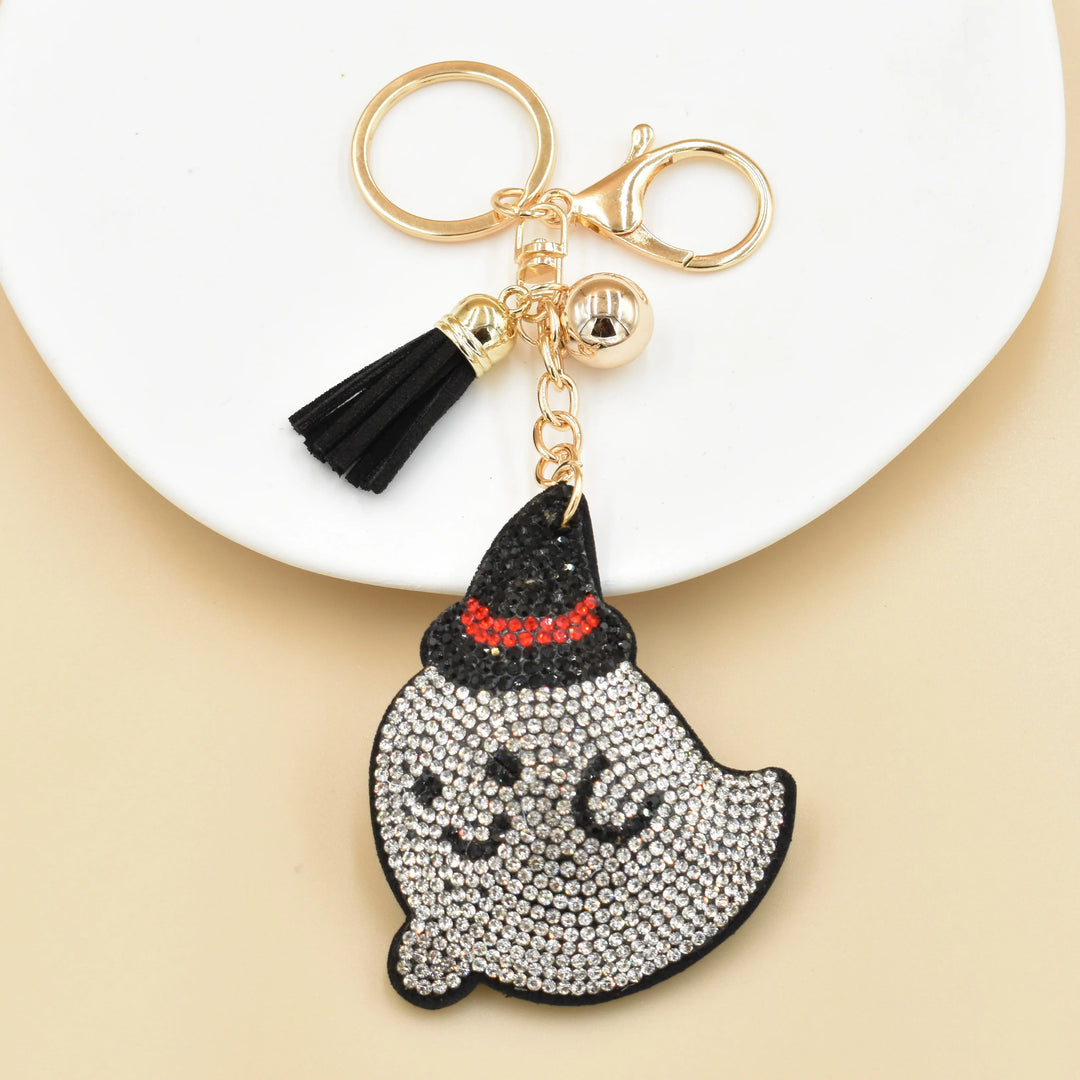 YLWHJJ Brand new Cute Rhinestone Cat Keychain For Women Bag Pendant Tassel kitten Dogs fish Key chain Fashion Jewelry key ring