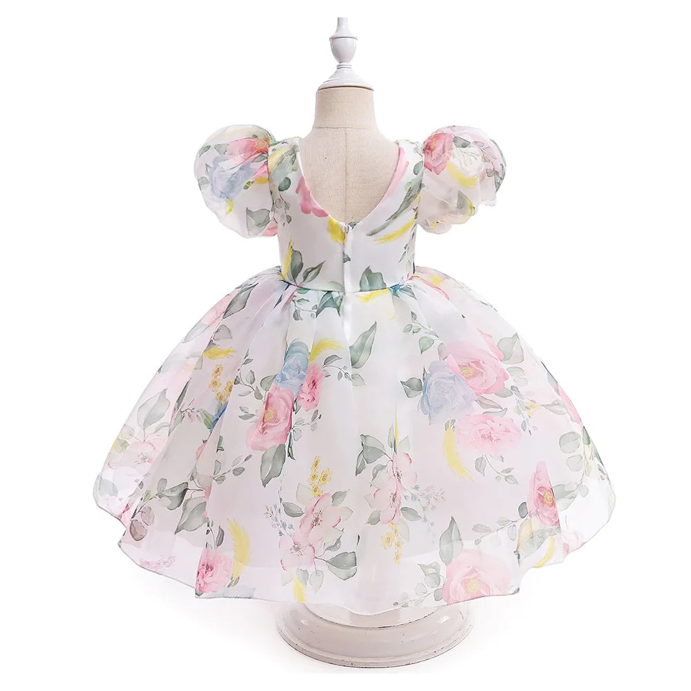 Fashion Girl White Princess Dress Tulle Puff Sleeve Wedding Party Kids Dresses for Girls Birthday Child Clothes Bridemaids Gown