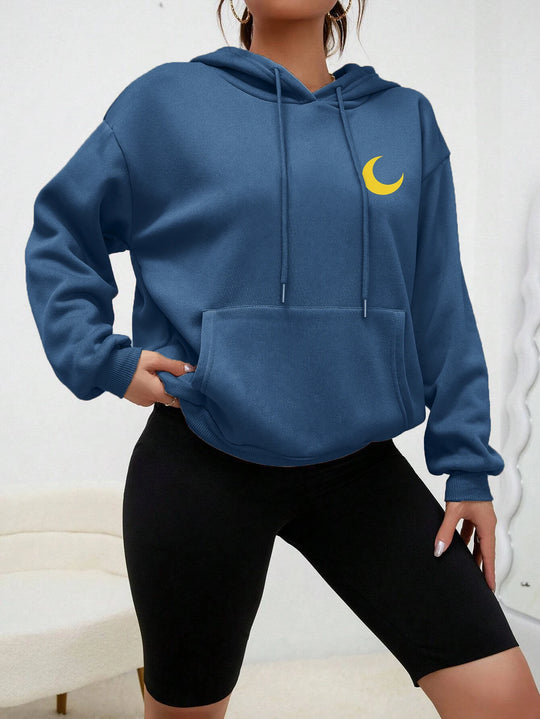 Creative Moon Print Hoodies Women Simple Autumn Sweatshirt Casual Multicolor Pullovers Fleece Hip Hop Clothing