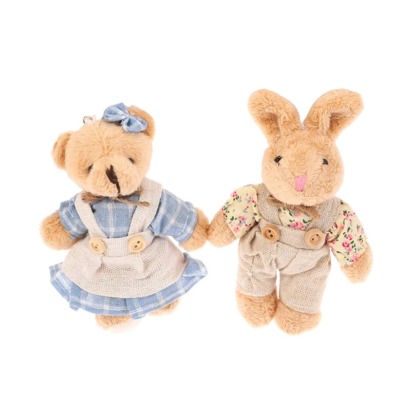 Cute Wear Clothes Bear Plush Toy Cartoon Rabbit Pendant Soft Stuffed Doll Keychain Backpack Car Bag Key Ring Decor Kid Gift