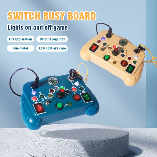 Children's Puzzle Busy Board Early Education Toys Buttons Switches Socket Led Lights Analog Circuit Board Sensory Toys for Baby