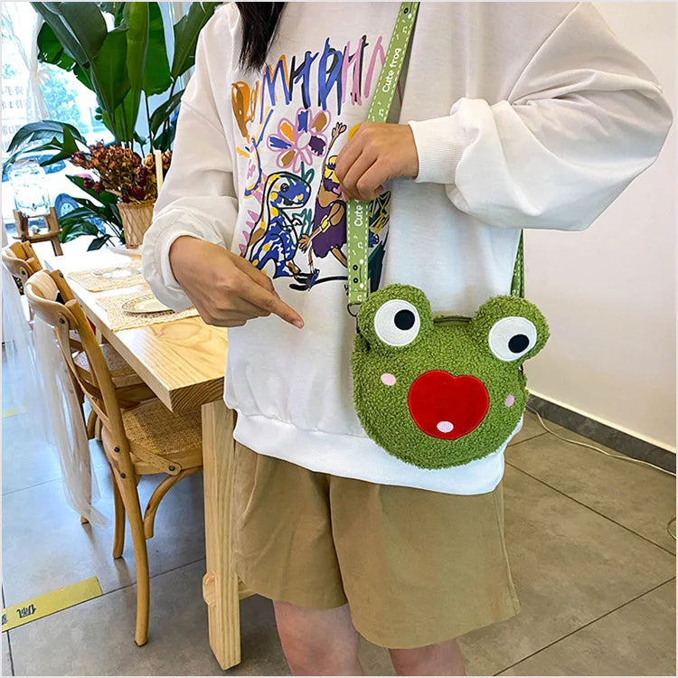 Cute Frog Plush Bag Toys Stuffed Animals Doll CrossBody Shoulder Bag Backpack Coin Purse Wallet Pouch Children Girls Boys Gift