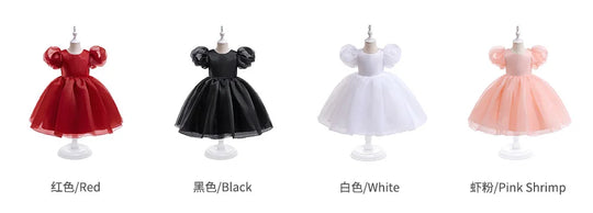 Fashion Girl White Princess Dress Tulle Puff Sleeve Wedding Party Kids Dresses for Girls Birthday Child Clothes Bridemaids Gown