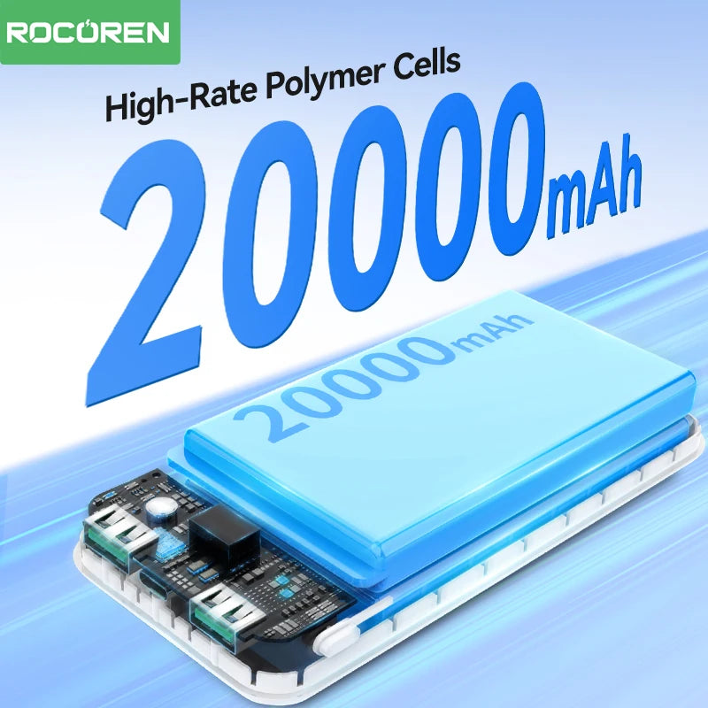 Rocoren 22.5W 20000mAh Power Bank QC PD 3.0 35W Fast Charge PowerBank  Portable 10000mAh External Battery For iPhone 16 Xiaomi