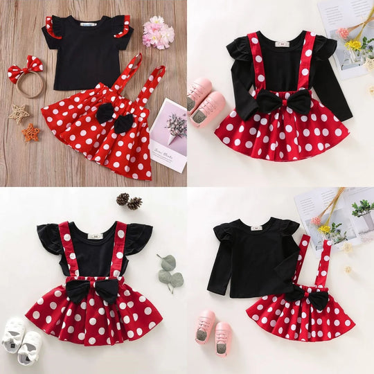 2Pcs/Set Cartoon Polka Dot Baby Girl Evening Dresses Bow Kids Birthday Party Princess Toddler Children Clothes Suit 0 To 4 Years