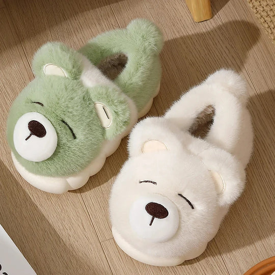 Crestar Women Cute Cartoon Plush Fur Slippers Winter Warm Fluffy Fuzzy Home Slippers Girls Lovely Indoor Slippers Fashion Shoes