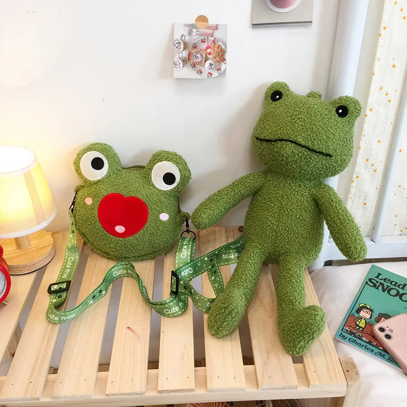 Cute Frog Plush Bag Toys Stuffed Animals Doll CrossBody Shoulder Bag Backpack Coin Purse Wallet Pouch Children Girls Boys Gift