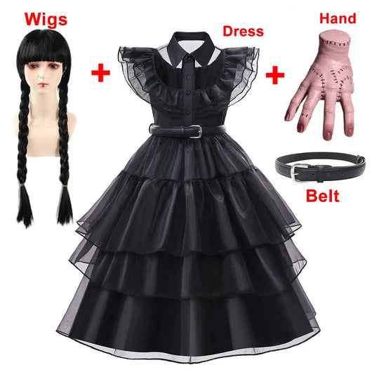 Halloween Black Costume for 3-12T Girl Carnival Events Cosplay Dress Fashion Gothic Vestido Kids Evening Party Clothes