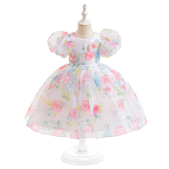 Fashion Girl White Princess Dress Tulle Puff Sleeve Wedding Party Kids Dresses for Girls Birthday Child Clothes Bridemaids Gown