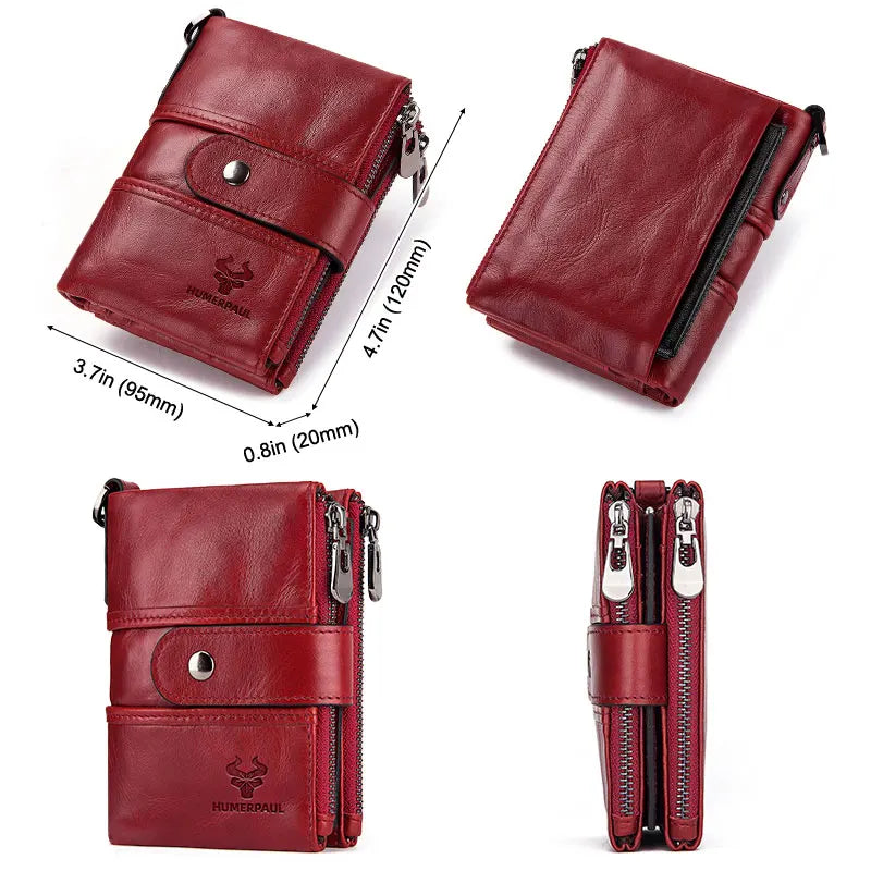 Genuine Leather Wallet Women Short RFID Anti-thef Card Holder Female Hasp Zipper Coin Purse High Quality Clutch Money Bag Portfe