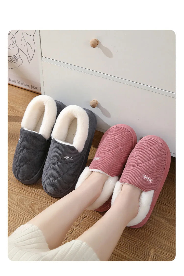 New 2023 Corduroy Cotton Shoes for Women Home Warm Anti-slip Couple Winter Cotton Plush Slippers Platform Shoes Men