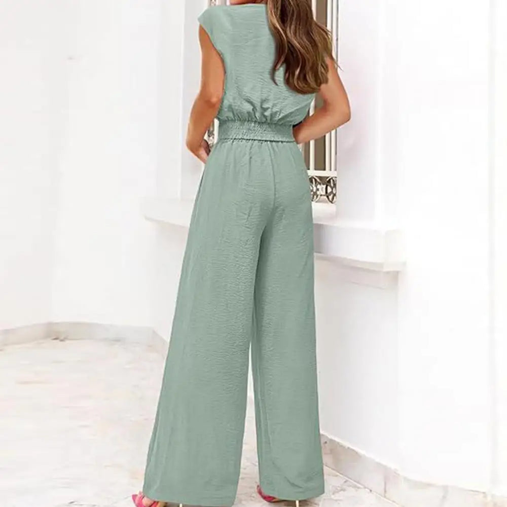 Women Top Pants Suit Elegant Lace-up Knot Women's Top Pants Set for Office Wear V Neck Short Sleeves Solid Color High for Women