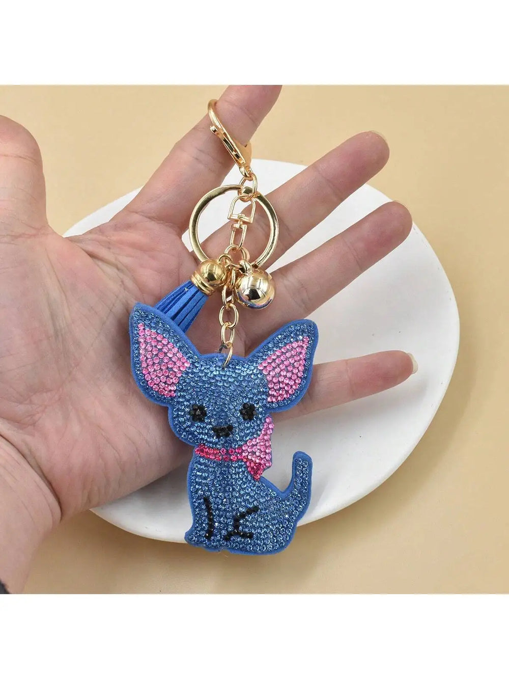 YLWHJJ Brand new Cute Rhinestone Cat Keychain For Women Bag Pendant Tassel kitten Dogs fish Key chain Fashion Jewelry key ring