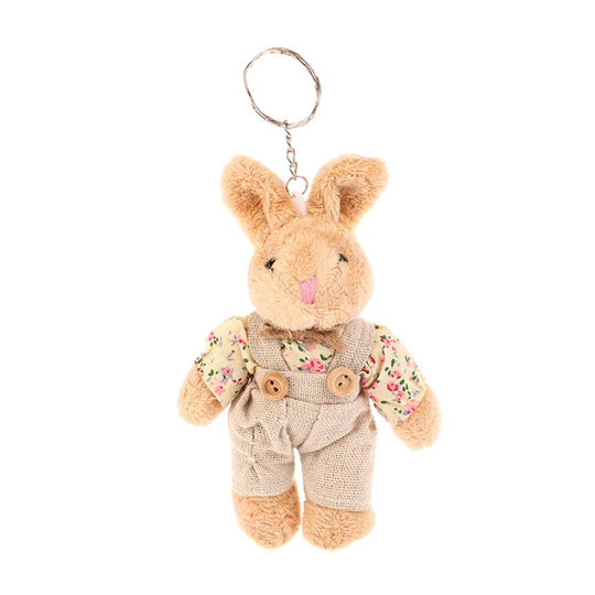 Cute Wear Clothes Bear Plush Toy Cartoon Rabbit Pendant Soft Stuffed Doll Keychain Backpack Car Bag Key Ring Decor Kid Gift