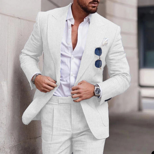 Linen Suit Wedding Suits for Men 2023 Luxury Lapel Collar Top+pants 2 Piece Set Single-breasted Flax Trajes Elegante Para Hombre