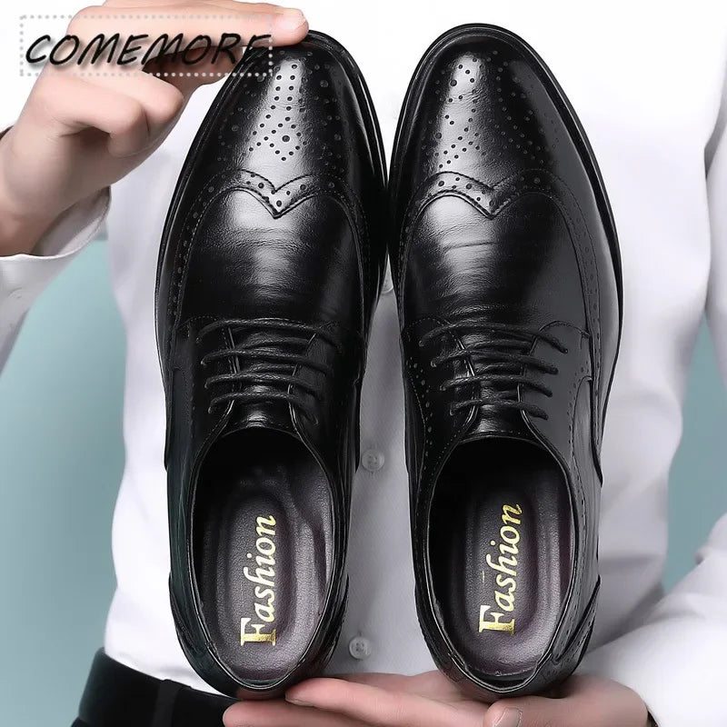 Handcrafted Mens Oxford Shoes PU Leather Brogue Dress Shoes Classic Business Formal Wedding Shoes Man Non-slip Spring Autumn new