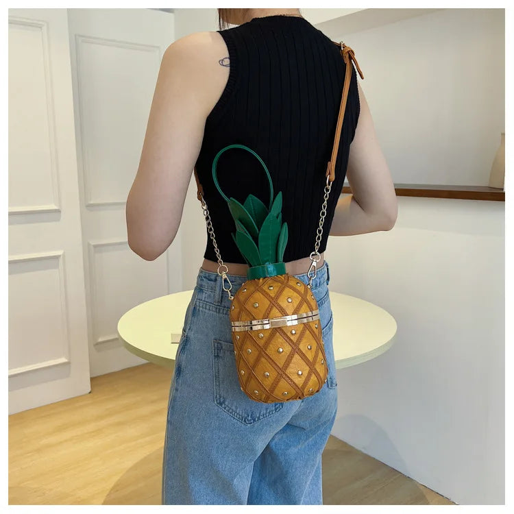 Women Bag 2023 Fashion Cute Pineapple Design Shoulder Bag Originality Design Ladys Crossbody Bag Metal Chain Handbag