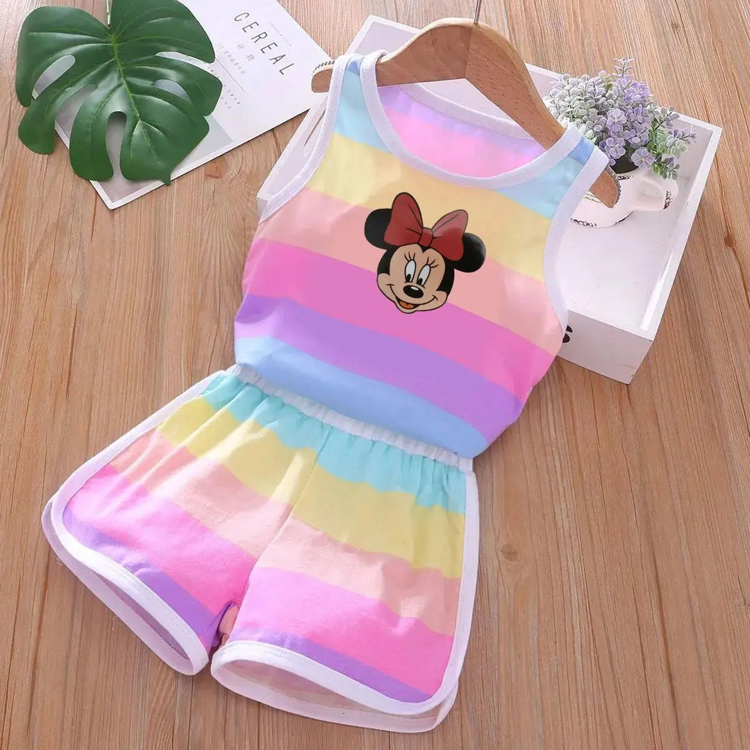 Summer Baby Kids Clothes Sets Cute Minnie Mickey Cartoon Girls and Boys Vest and Shorts 2pieces Disney Children's Outfits