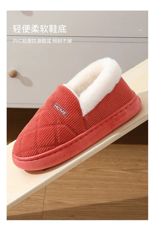 New 2023 Corduroy Cotton Shoes for Women Home Warm Anti-slip Couple Winter Cotton Plush Slippers Platform Shoes Men