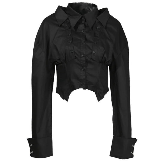 [EAM] Women Black Ways Wear Irregular Blouse New Lapel Long Sleeve Loose Fit Shirt Fashion Tide Spring Summer 2024 1DD969601