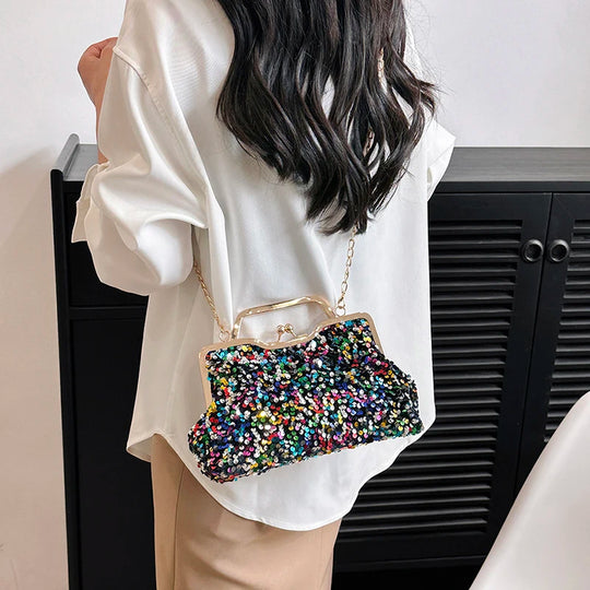 LEFTSIDE Sequin Crossbody Bags for Women 2023 Luxury Designer Fashion Party Handbags Trend Chain Cluth