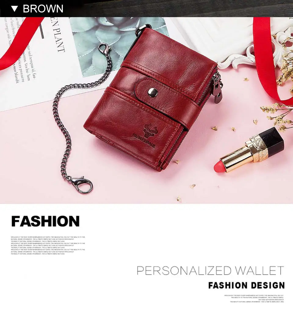 Genuine Leather Wallet Women Short RFID Anti-thef Card Holder Female Hasp Zipper Coin Purse High Quality Clutch Money Bag Portfe