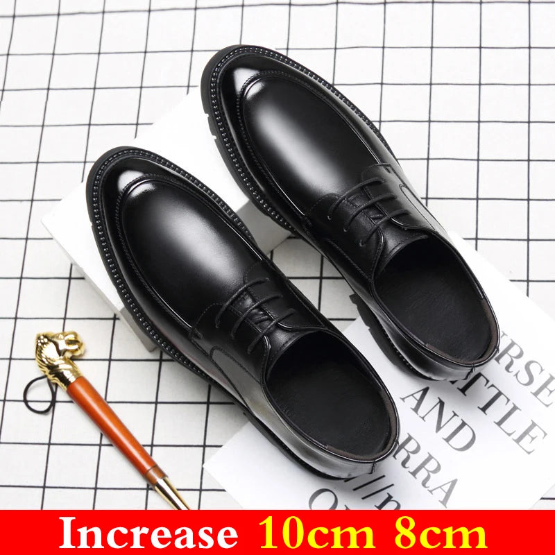 Brand Genuine Leather Sneakers Men Elevator Shoes Platform Heels 8cm 10cm Height Increase Heightening Shoes Man Dress Shoes