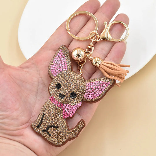 YLWHJJ Brand new Cute Rhinestone Cat Keychain For Women Bag Pendant Tassel kitten Dogs fish Key chain Fashion Jewelry key ring