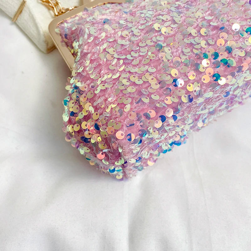 LEFTSIDE Sequin Crossbody Bags for Women 2023 Luxury Designer Fashion Party Handbags Trend Chain Cluth