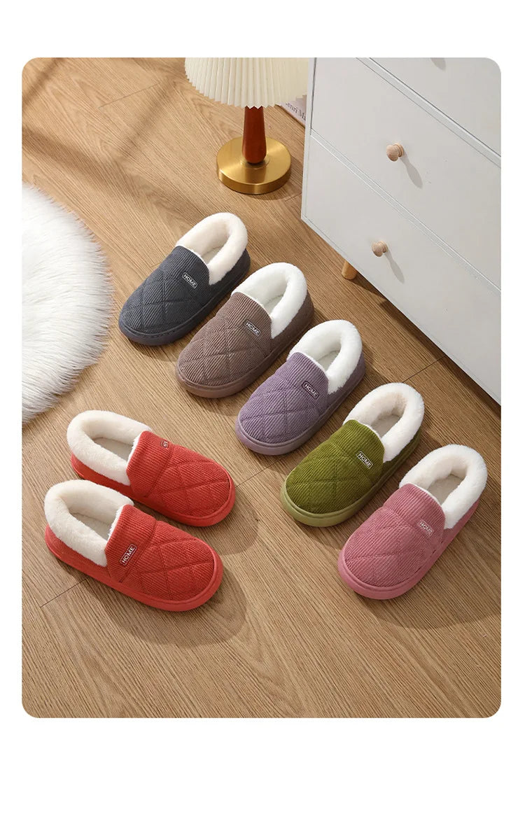 New 2023 Corduroy Cotton Shoes for Women Home Warm Anti-slip Couple Winter Cotton Plush Slippers Platform Shoes Men