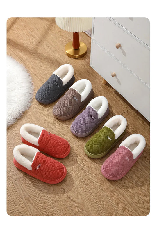 New 2023 Corduroy Cotton Shoes for Women Home Warm Anti-slip Couple Winter Cotton Plush Slippers Platform Shoes Men