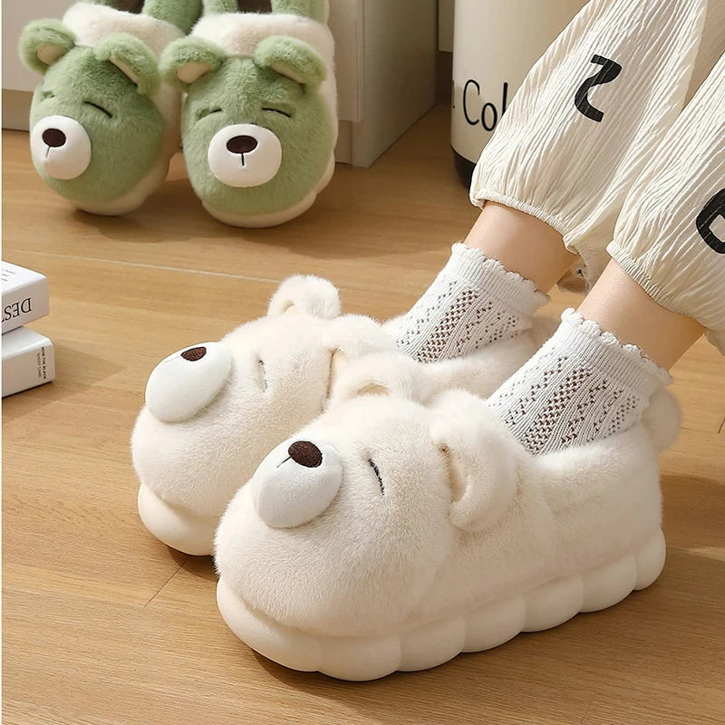 Crestar Women Cute Cartoon Plush Fur Slippers Winter Warm Fluffy Fuzzy Home Slippers Girls Lovely Indoor Slippers Fashion Shoes