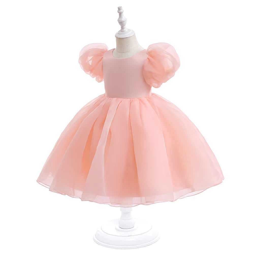 Fashion Girl White Princess Dress Tulle Puff Sleeve Wedding Party Kids Dresses for Girls Birthday Child Clothes Bridemaids Gown