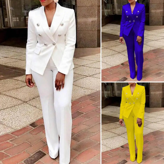 2022 Women's Elegant Casual Fashion 2 Piece Set Blazer + Pants Ladies Business Suits Office Wear Female Trouser Pant Suit