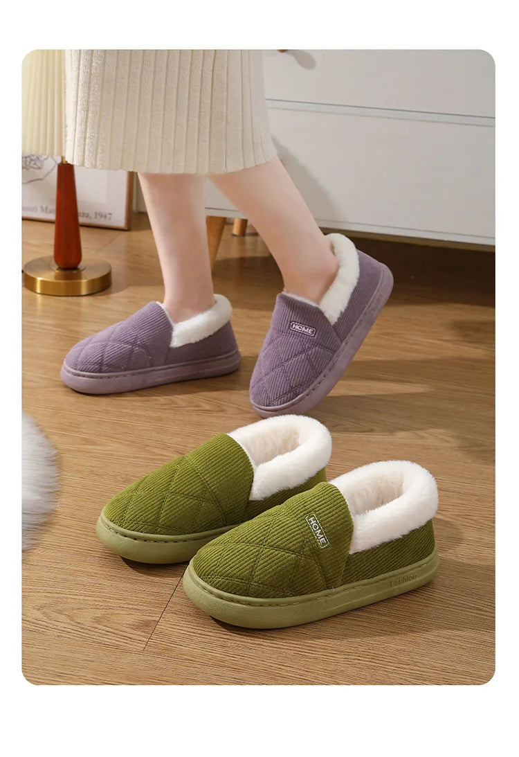 New 2023 Corduroy Cotton Shoes for Women Home Warm Anti-slip Couple Winter Cotton Plush Slippers Platform Shoes Men