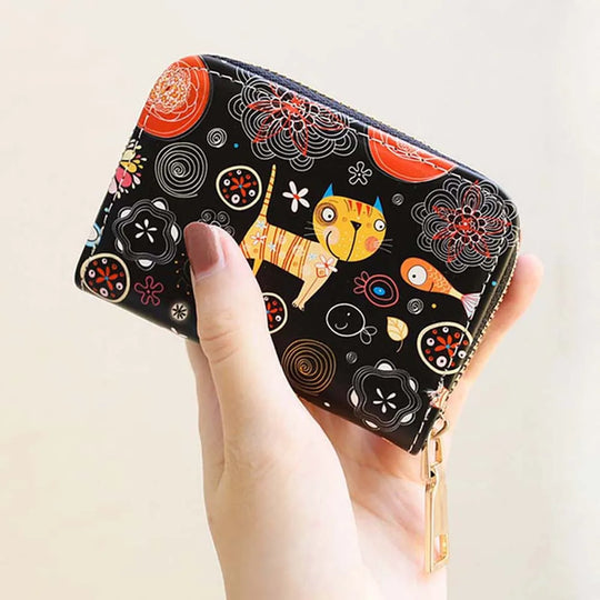 Cartoon Cat Pattern Card Bag for Women Multi-card Bit Credit Card Holder Case Small Leather Wallet Little Girl Zip Coin Purse