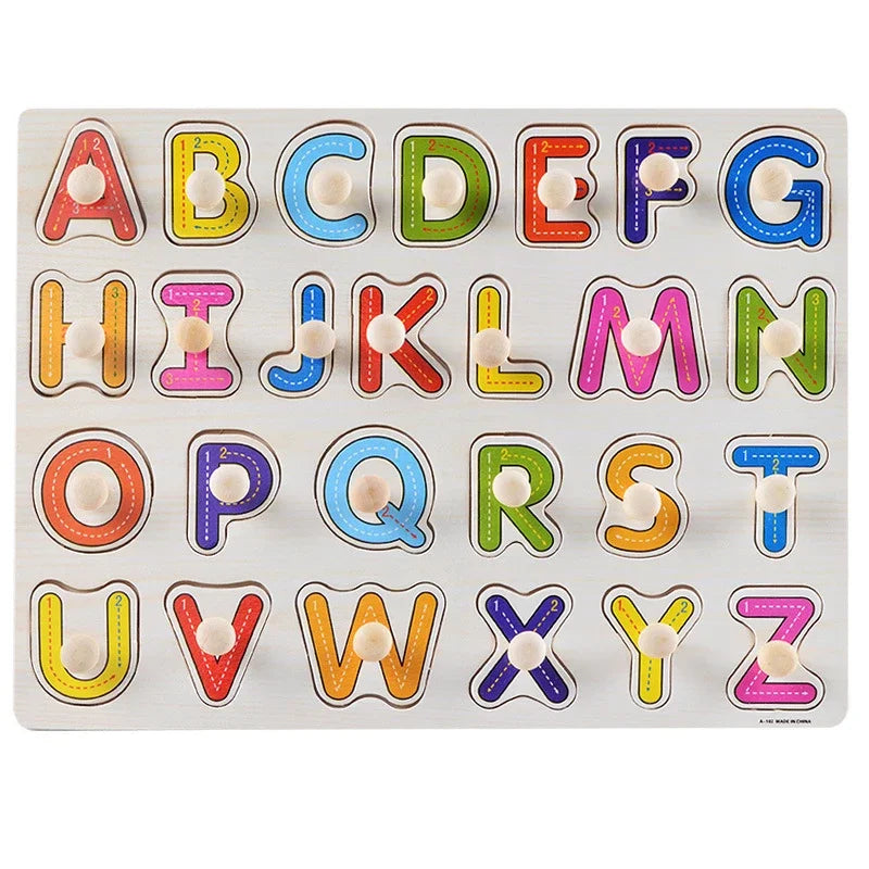 Baby Wooden Grab Board Number Letter Shape Recognition Puzzle Children Early Education Puzzle Toys Montessori Learning TMZ