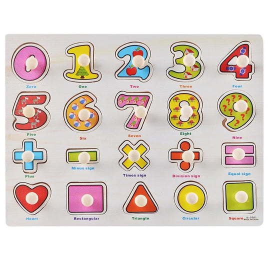 Baby Wooden Grab Board Number Letter Shape Recognition Puzzle Children Early Education Puzzle Toys Montessori Learning TMZ