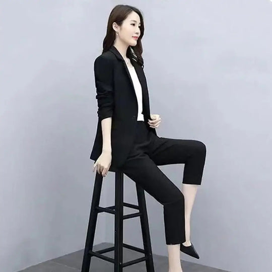 Women Business Suit Elegant Women's Business Suit Set with Double-breasted Coat High Waist Pants for Formal Office Wear Commute