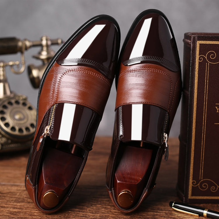 Men Business Dress Pointed Toe Slip-On Shoes, Size:46(Brown)