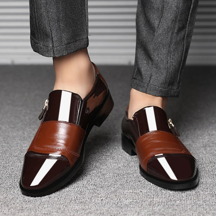 Men Business Dress Pointed Toe Slip-On Shoes, Size:46(Brown)