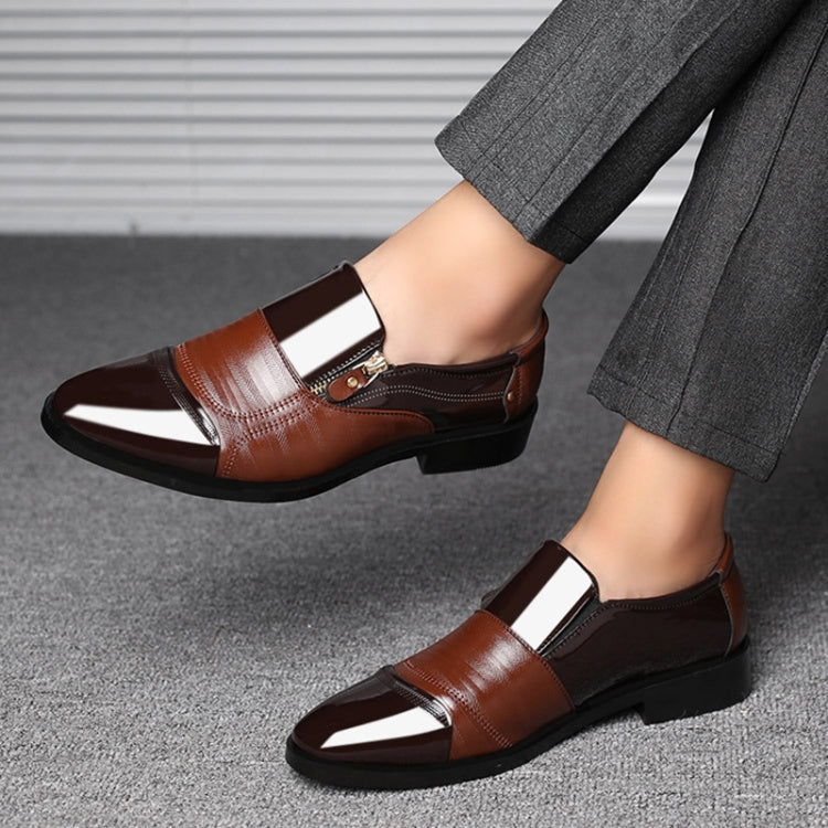 Men Business Dress Pointed Toe Slip-On Shoes, Size:46(Brown)