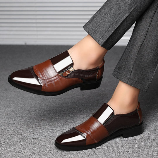 Men Business Dress Pointed Toe Slip-On Shoes, Size:46(Brown)